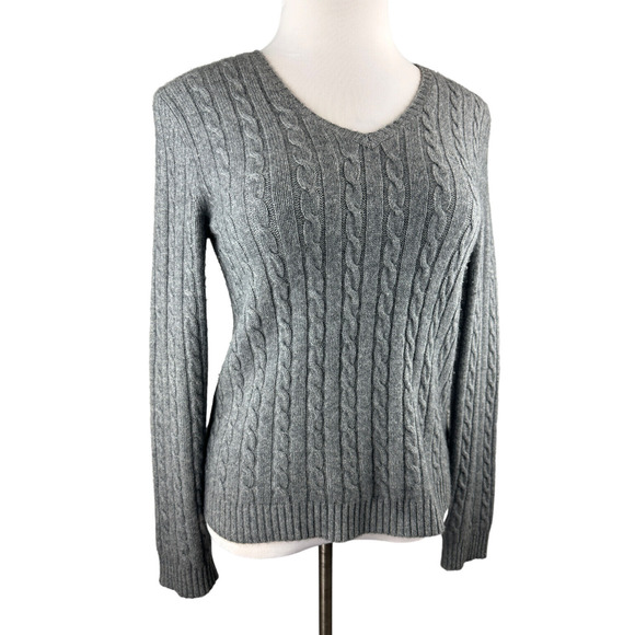 Vtg Lauren Ralph Lauren Cashmere V-Neck Pullover Sweater Gray Women's Medium - Picture 2 of 14